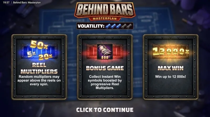 Behind Bars Masterplan - main menu with three characters